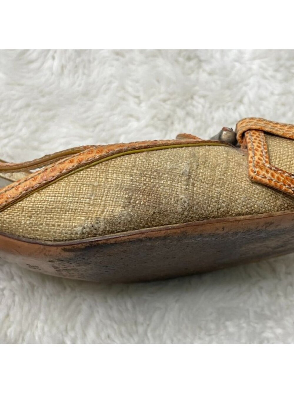 Vintage Prada Slingback Mules Size 36 Orange Snakeskin Leather Buckle Kitten Hee - Picture 8 of 15